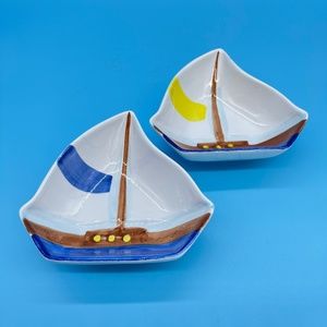Beau Rivage Casino Resort Hand Painted Ceramic Sailboat Bowls 5-1/2” Set of 2